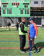 17 April 2022; Sligo manager Tony McEntee shakes hands with New York manager Johnny McGeeney after the Connacht GAA Football Senior Championship Quarter-Final match between New York and Sligo at Gaelic Park in New York, USA. Photo by Daire Brennan/Sportsfile