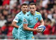 16 April 2022; Joe Simmons of Exeter Chiefs, supported by teammate Henry Slade during the Heineken Champions Cup Round of 16 Second Leg match between Munster and Exeter Chiefs at Thomond Park in Limerick. Photo by Harry Murphy/Sportsfile