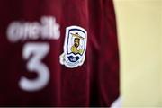 12 April 2022; A detailed view of the Galway jersey during a Galway football squad portrait session at Pearse Stadium in Galway. Photo by Sam Barnes/Sportsfile