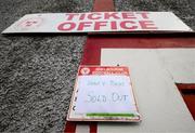 18 April 2022; A sign outside of Tolka Park, in Dublin, indicating the SSE Airtricity League Premier Division match between Shelbourne and Bohemians is sold out. Photo by Stephen McCarthy/Sportsfile