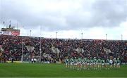 17 April 2022; The Limerick team during the National Anthem before the Munster GAA Hurling Senior Championship Round 1 match between Cork and Limerick at Páirc Uí Chaoimh in Cork. Photo by Ray McManus/Sportsfile