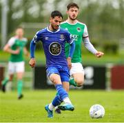 18 April 2022; Yassine En Neyah of Waterford in action against Matt Srbely of Cork City during the SSE Airtricity League First Division match between Waterford and Cork City at RSC in Waterford. Photo by Michael P Ryan/Sportsfile
