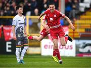 18 April 2022; Sean Boyd of Shelbourne celebrates after scoring his side's first goal, with team-mate Kameron Ledwidge, during the SSE Airtricity League Premier Division match between Shelbourne and Bohemians at Tolka Park in Dublin. Photo by Stephen McCarthy/Sportsfile
