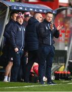 18 April 2022; Shelbourne manager Damien Duff reacts to his side's first goal during the SSE Airtricity League Premier Division match between Shelbourne and Bohemians at Tolka Park in Dublin. Photo by Stephen McCarthy/Sportsfile