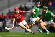 17 April 2022; Alan Connolly of Cork is tackled by Sean Finn, 2, and Mike Casey of Limerick during the Munster GAA Hurling Senior Championship Round 1 match between Cork and Limerick at Páirc Uí Chaoimh in Cork. Photo by Ray McManus/Sportsfile