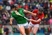 17 April 2022; Gearoid Hegarty of Limerick is tackled by Conor Cahalane of Cork during the Munster GAA Hurling Senior Championship Round 1 match between Cork and Limerick at Páirc Uí Chaoimh in Cork. Photo by Ray McManus/Sportsfile
