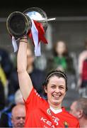 17 April 2022; The victorious Cork captain, Finola Neville, lifts the cup after the Munster Intermediate Camogie Championship Final match between Cork and Kerry at Páirc Uí Chaoimh in Cork. Photo by Ray McManus/Sportsfile