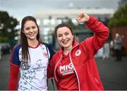 18 April 2022; St Patrick's Athletic supporters Laura Carney, left, and Christine Cassells from Dublin before the SSE Airtricity League Premier Division match between UCD and St Patrick's Athletic at UCD Bowl in Belfield, Dublin. Photo by David Fitzgerald/Sportsfile