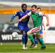 18 April 2022; Cian Murphy of Cork City in action against Richard Taylor of Waterford during the SSE Airtricity League First Division match between Waterford and Cork City at RSC in Waterford. Photo by Michael P Ryan/Sportsfile