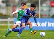 18 April 2022; Phoenix Patterson of Waterford in action against Barry Coffey of Cork City during the SSE Airtricity League First Division match between Waterford and Cork City at RSC in Waterford. Photo by Michael P Ryan/Sportsfile