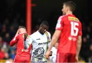 18 April 2022; Junior Ogedi-Uzokwe of Bohemians celebrates after scoring his side's fourth goal during the SSE Airtricity League Premier Division match between Shelbourne and Bohemians at Tolka Park in Dublin. Photo by Stephen McCarthy/Sportsfile