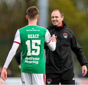18 April 2022; Matt Healy of Cork City with Cork City manager Colin Healy after the SSE Airtricity League First Division match between Waterford and Cork City at RSC in Waterford. Photo by Michael P Ryan/Sportsfile