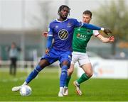 18 April 2022; Richard Taylor of Waterford in action against Cian Bargary of Cork City during the SSE Airtricity League First Division match between Waterford and Cork City at RSC in Waterford. Photo by Michael P Ryan/Sportsfile