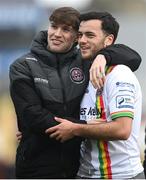18 April 2022; Jordan Doherty, right, and Stephen Mallon of Bohemians after the SSE Airtricity League Premier Division match between Shelbourne and Bohemians at Tolka Park in Dublin. Photo by Stephen McCarthy/Sportsfile