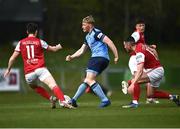 18 April 2022; Eoin Farrell of UCD in action against Jason McClelland, left, and Ronan Coughlan of St Patrick's Athletic during the SSE Airtricity League Premier Division match between UCD and St Patrick's Athletic at UCD Bowl in Belfield, Dublin. Photo by David Fitzgerald/Sportsfile