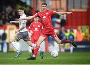18 April 2022; Sean Boyd of Shelbourne in action against Dawson Devoy of Bohemians during the SSE Airtricity League Premier Division match between Shelbourne and Bohemians at Tolka Park in Dublin. Photo by Stephen McCarthy/Sportsfile