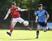 18 April 2022; Jack Scott of St Patrick's Athletic in action against Liam Kerrigan of UCD during the SSE Airtricity League Premier Division match between UCD and St Patrick's Athletic at UCD Bowl in Belfield, Dublin. Photo by David Fitzgerald/Sportsfile