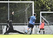 18 April 2022; Colm Whelan of UCD scores his side's first goal during the SSE Airtricity League Premier Division match between UCD and St Patrick's Athletic at UCD Bowl in Belfield, Dublin. Photo by David Fitzgerald/Sportsfile