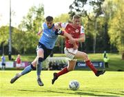18 April 2022; Eoin Doyle of St Patrick's Athletic in action against Sam Todd of UCD during the SSE Airtricity League Premier Division match between UCD and St Patrick's Athletic at UCD Bowl in Belfield, Dublin. Photo by David Fitzgerald/Sportsfile