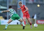 18 April 2022; Greg Sloggett of Dundalk in action against Roberto Lopes of Shamrock Rovers during the SSE Airtricity League Premier Division match between Shamrock Rovers and Dundalk at Tallaght Stadium in Dublin. Photo by Eóin Noonan/Sportsfile