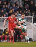 18 April 2022; Daniel Kelly of Dundalk in action against Sean Hoare of Shamrock Rovers during the SSE Airtricity League Premier Division match between Shamrock Rovers and Dundalk at Tallaght Stadium in Dublin. Photo by Eóin Noonan/Sportsfile