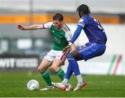18 April 2022; Cian Bargary of Cork City in action against Richard Taylor of Waterford during the SSE Airtricity League First Division match between Waterford and Cork City at RSC in Waterford. Photo by Michael P Ryan/Sportsfile