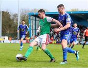 18 April 2022; Cian Murphy of Cork City in action against Eddie Nolan of Waterford during the SSE Airtricity League First Division match between Waterford and Cork City at RSC in Waterford. Photo by Michael P Ryan/Sportsfile