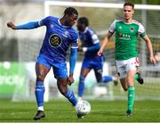 18 April 2022; Tunmise Sobowale of Waterford in action against Cian Coleman of Cork City during the SSE Airtricity League First Division match between Waterford and Cork City at RSC in Waterford. Photo by Michael P Ryan/Sportsfile