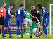 18 April 2022; Tempers flare between Waterford goalkeeper Brian Murphy and Barry Coffey of Cork City during the SSE Airtricity League First Division match between Waterford and Cork City at RSC in Waterford. Photo by Michael P Ryan/Sportsfile