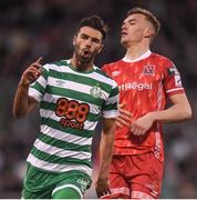 18 April 2022; Danny Mandroiu of Shamrock Rovers celebrates after scoring his side's first goal during the SSE Airtricity League Premier Division match between Shamrock Rovers and Dundalk at Tallaght Stadium in Dublin. Photo by Eóin Noonan/Sportsfile