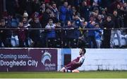 18 April 2022; Ryan Brennan of Drogheda United celebrates after scoring his side's first goal during the SSE Airtricity League Premier Division match between Drogheda United and Derry City at Head in the Game Park in Drogheda, Louth. Photo by Ben McShane/Sportsfile