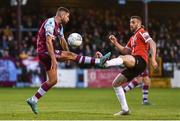 18 April 2022; Daniel Lafferty of Derry City in action against Luke Heeney of Drogheda United during the SSE Airtricity League Premier Division match between Drogheda United and Derry City at Head in the Game Park in Drogheda, Louth. Photo by Ben McShane/Sportsfile