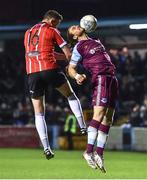 18 April 2022; Shane McEleney of Derry City in action against Keith Cowan of Drogheda United during the SSE Airtricity League Premier Division match between Drogheda United and Derry City at Head in the Game Park in Drogheda, Louth. Photo by Ben McShane/Sportsfile