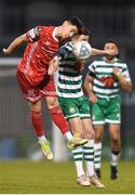 18 April 2022; Ryan O'Kane of Dundalk in action against Gary O'Neill of Shamrock Rovers during the SSE Airtricity League Premier Division match between Shamrock Rovers and Dundalk at Tallaght Stadium in Dublin.  Photo by Eóin Noonan/Sportsfile