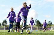 19 April 2022; Hannah Murphy, aged 8, from Malahide, during the AVIVA Soccer Sisters Easter Camp at Gannon Park in Malahide, Dublin. Photo by Sam Barnes/Sportsfile