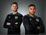 22 March 2022; Goalkeepers Gavin Bazunu, right, and Mark Travers during a Republic of Ireland squad portrait session at Castleknock Hotel in Dublin. Photo by Stephen McCarthy/Sportsfile