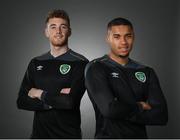 22 March 2022; Goalkeepers Gavin Bazunu, right, and Mark Travers during a Republic of Ireland squad portrait session at Castleknock Hotel in Dublin. Photo by Stephen McCarthy/Sportsfile