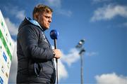 18 April 2022; Shelbourne manager Damien Duff speaks to LOI TV after the SSE Airtricity League Premier Division match between Shelbourne and Bohemians at Tolka Park in Dublin. Photo by Stephen McCarthy/Sportsfile