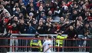 18 April 2022; Bohemians supporters celebrate after Dawson Devoy scored their second goal during the SSE Airtricity League Premier Division match between Shelbourne and Bohemians at Tolka Park in Dublin. Photo by Stephen McCarthy/Sportsfile