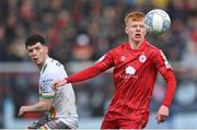 18 April 2022; Shane Farrell of Shelbourne in action against Ali Coote of Bohemians during the SSE Airtricity League Premier Division match between Shelbourne and Bohemians at Tolka Park in Dublin. Photo by Stephen McCarthy/Sportsfile