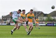 17 April 2022; Sean Hickey of London in action against Jack Heslin, centre, and Shane Quinn of Leitrim during the Connacht GAA Football Senior Championship Quarter-Final match between London and Leitrim at McGovern Park in Ruislip, London, England. Photo by Sam Barnes/Sportsfile