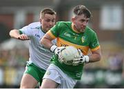 17 April 2022; Leitrim goalkeeper Darren Maxwell in action against Fearghal McMahon of London during the Connacht GAA Football Senior Championship Quarter-Final match between London and Leitrim at McGovern Park in Ruislip, London, England. Photo by Sam Barnes/Sportsfile