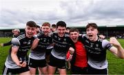 20 April 2022; Sligo players, including Lee Duignan, 14, Luke Casserly, 4, Joseph Keaney, 9, and James Donlon, 5, celebrate after their sides victory in the EirGrid Connacht GAA Football Under 20 Championship Final match between Mayo and Sligo at Markievicz Park in Sligo. Photo by Sam Barnes/Sportsfile