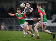 20 April 2022; Dylan Walsh of Sligo in action against Cian MacHale, left, and Dylan Thornton of Mayo during the EirGrid Connacht GAA Football Under 20 Championship Final match between Mayo and Sligo at Markievicz Park in Sligo. Photo by Sam Barnes/Sportsfile