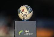 15 April 2022; A general view of a match ball on a plinth pitchside before the SSE Airtricity League Premier Division match between Dundalk and Sligo Rovers at Oriel Park in Dundalk, Louth. Photo by Piaras Ó Mídheach/Sportsfile