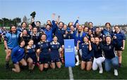 21 April 2022; The North Midlands team celebrate with the Sarah Robinson cup after the Leinster Rugby Under 18 Sarah Robinson Cup Final Round match between South East and North Midlands at Energia Park in Dublin. Photo by Brendan Moran/Sportsfile