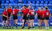 21 April 2022; North East players celebrate victory in the Leinster Rugby Under 18 Sarah Robinson Cup Final Round match between Midlands and North East at Energia Park in Dublin. Photo by Brendan Moran/Sportsfile