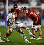 16 April 2022; Antoine Dupont of Toulouse performs a box kick during the Heineken Champions Cup Round of 16 Second Leg match between Ulster and Toulouse at Kingspan Stadium in Belfast. Photo by David Fitzgerald/Sportsfile