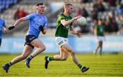 21 April 2022; Daragh Reilly of Meath in action against Adam Waddick of Dublin during the EirGrid Leinster GAA Football U20 Championship Semi-Final match between Dublin and Meath at Parnell Park in Dublin. Photo by Ray McManus/Sportsfile