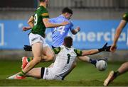 21 April 2022; Luke Breathnach of Dublin shoots past Meath goalkeeper Billy Hogan to score the fourth goal, in the sixth minute of the second half, during the EirGrid Leinster GAA Football U20 Championship Semi-Final match between Dublin and Meath at Parnell Park in Dublin. Photo by Ray McManus/Sportsfile